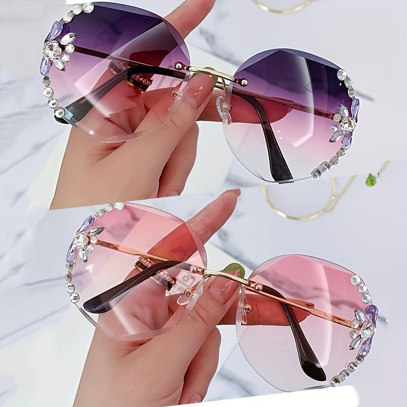 Shiny Rhinestone Frameless Cut Edge Sunshade 2pcs