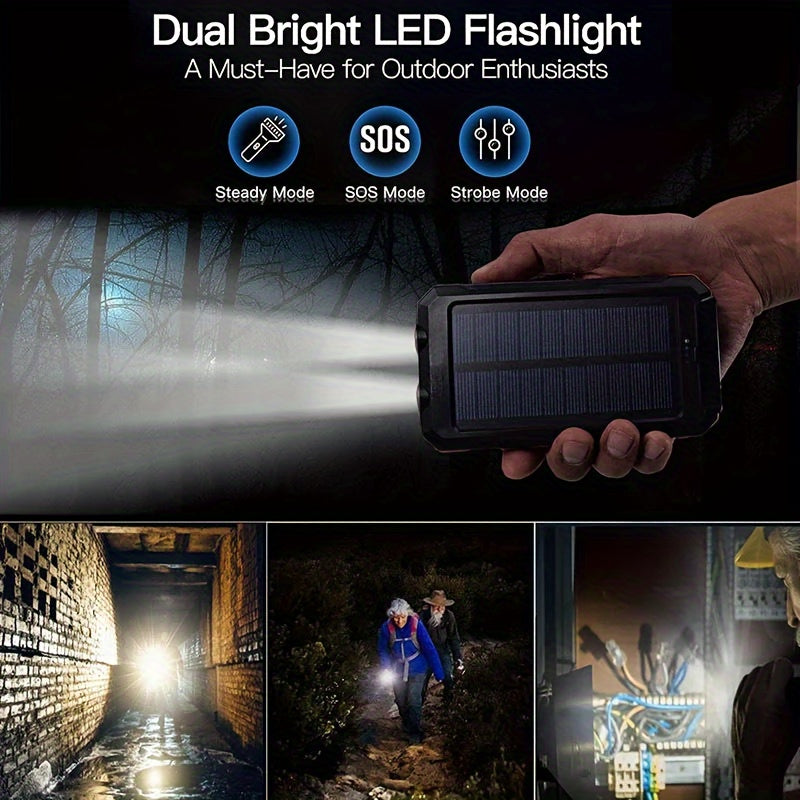 10000mAh Portable Solar Power Bank, 1 Piece Dual USB Output Port Power Bank With LED Light