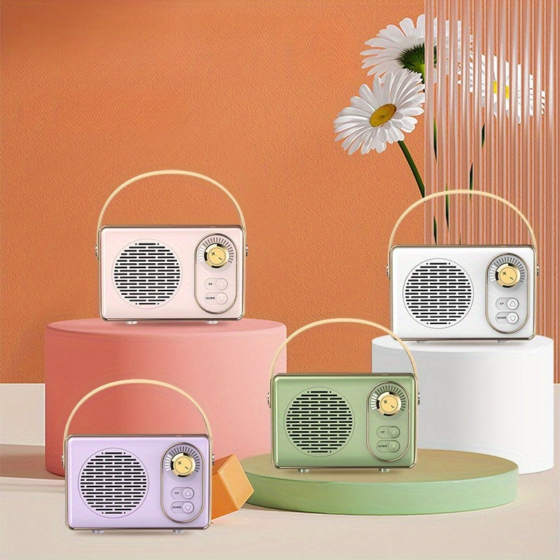White Portable Retro Speaker, Wireless Small Speaker with USB Flash Drive TF Card, FM, Ideal for Family Gathering