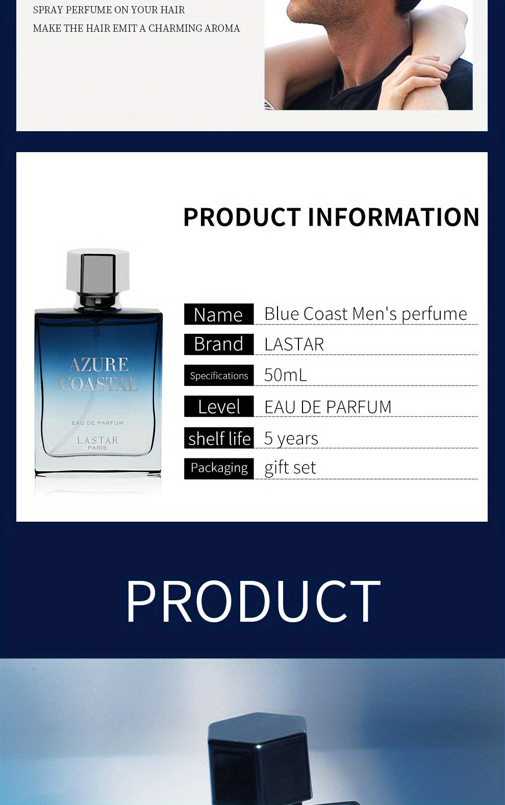 Cologne Perfume For Men Azure Coastal, 50ml/1.7fl.oz