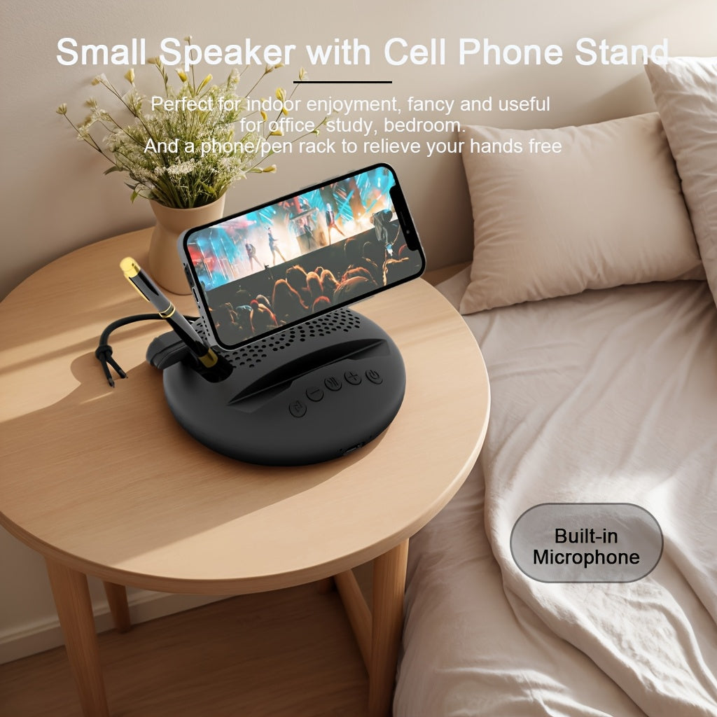 Portable Wireless Speaker, Multifunctional TWS Speaker Can Be Used As Phone Holder, With Two Slot Pen Holder, BT 5.3
