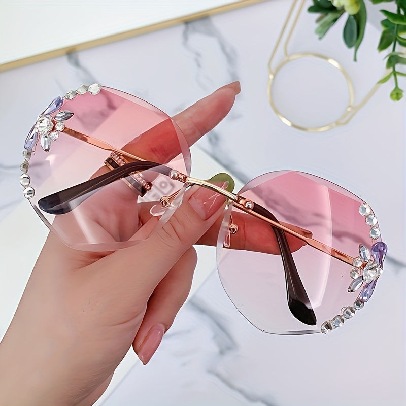 Shiny Rhinestone Frameless Cut Edge Sunshade 2pcs