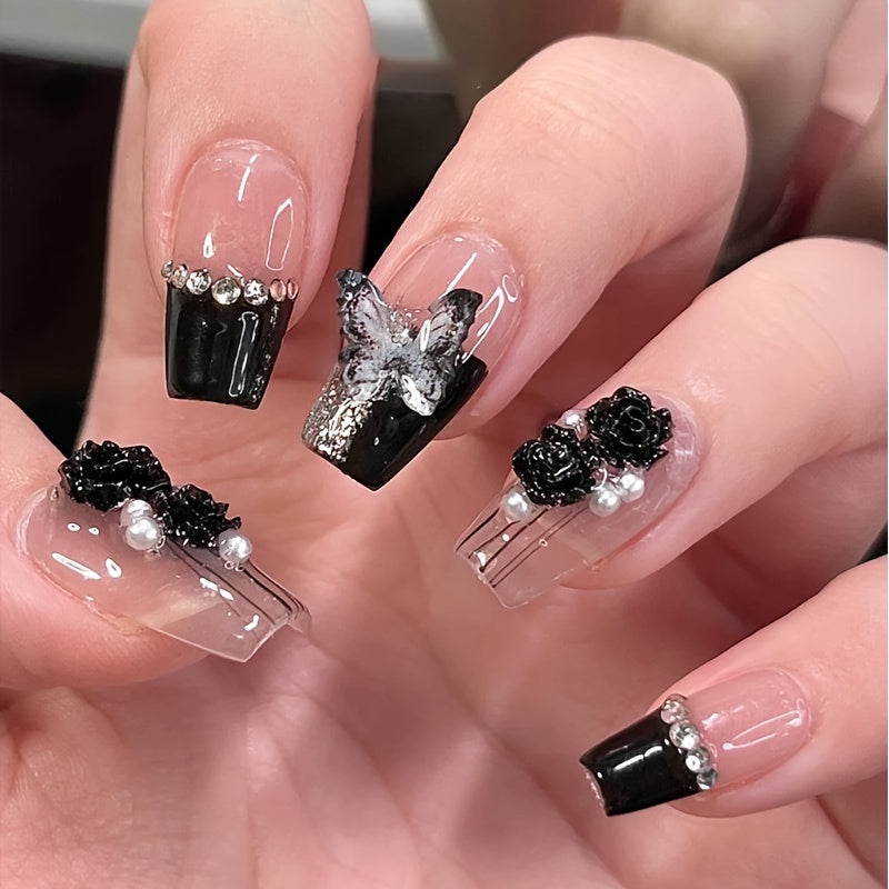 Pink and Black French Press On Nails