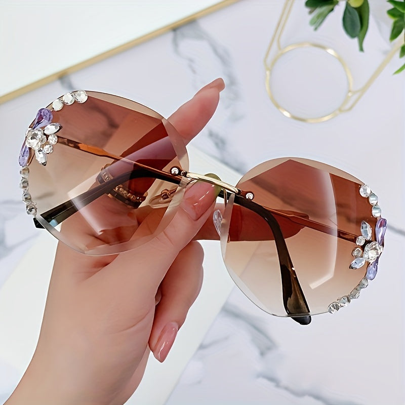 Shiny Rhinestone Frameless Cut Edge Sunshade 2pcs