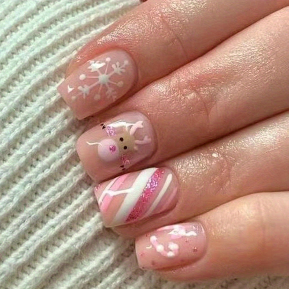 96 pcs Festive Holiday Nail Art Set - Pink