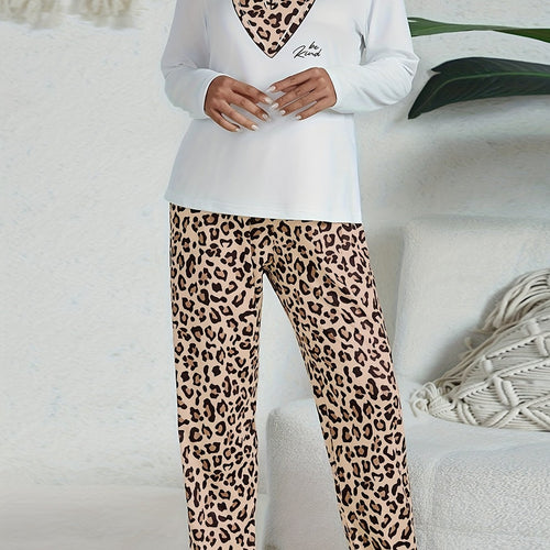 Womens Cozy Leopard Print Pajama Set