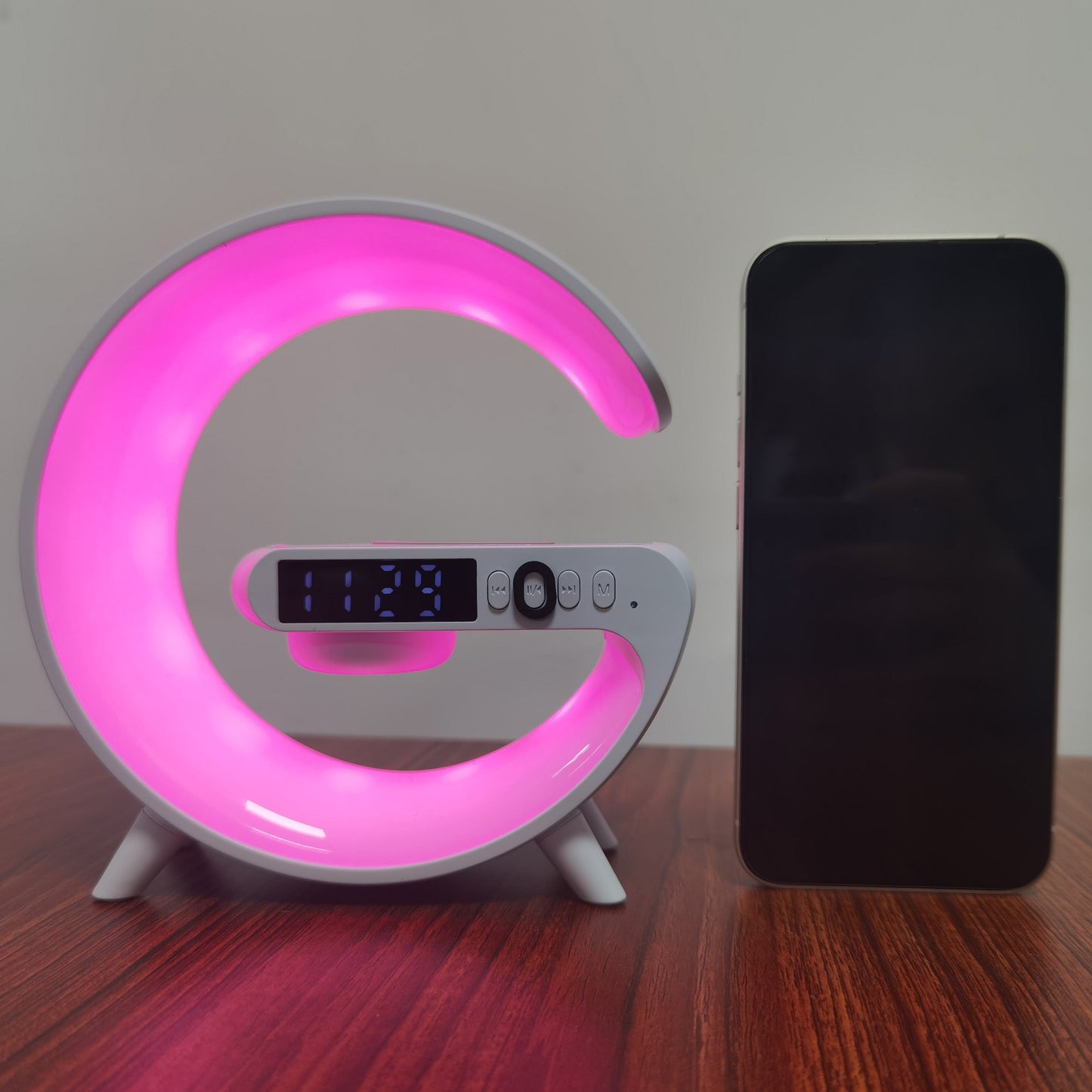 Wireless BT Speakers With Wireless Fast Charging, Rhythm RGB Light, Bar Smart Light, Sunrise Alarm Clock