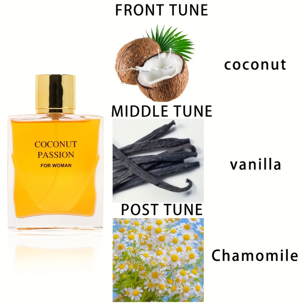 3.38oz Eau De Parfum For Women with Lasting Coconut, Vanilla, Chamomile Fragrance