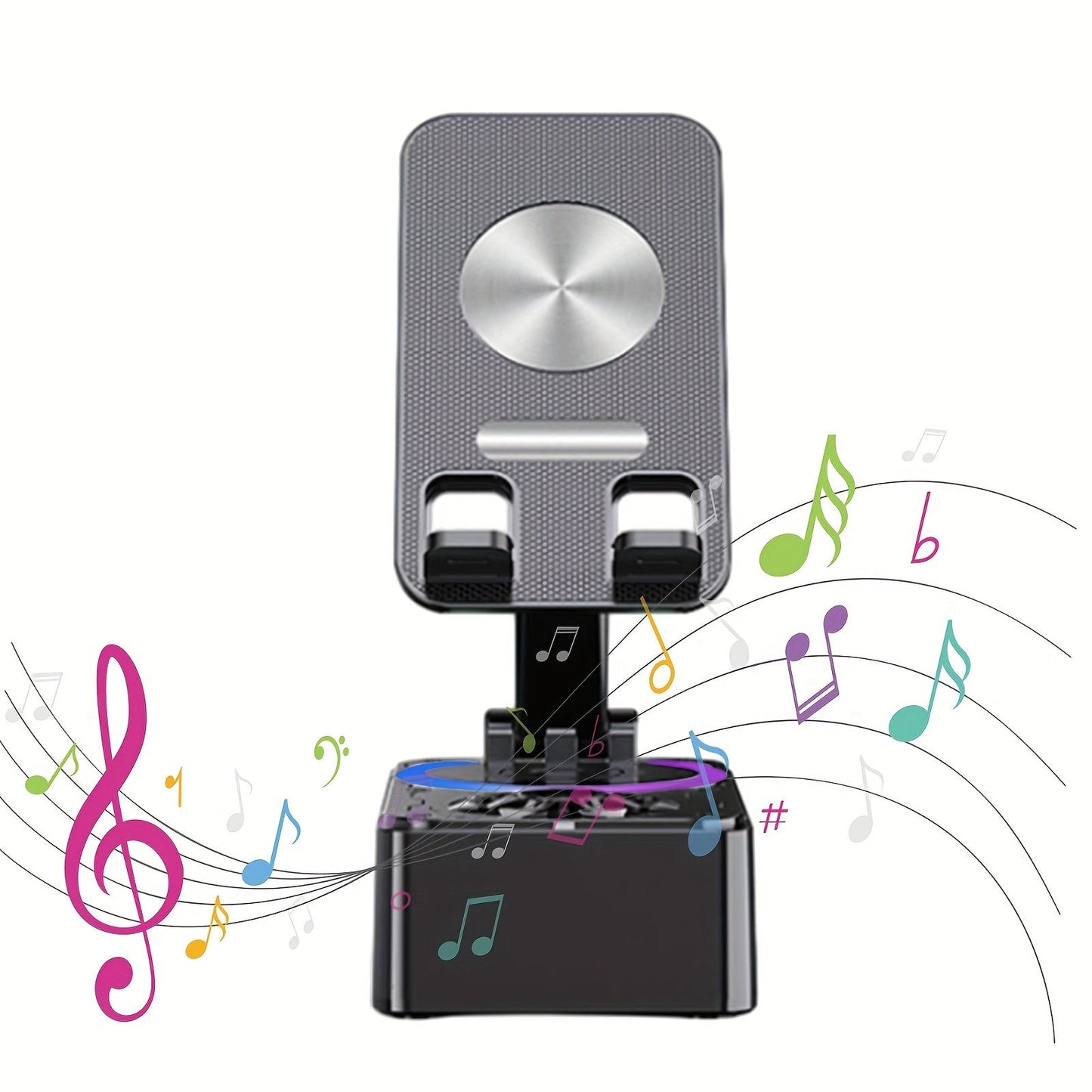 1pc XSound 3-in-1 Magnetic Phone Stand with LED Lights, USB Charging Stereo Speaker, Portable Wireless Microphone, Flexible