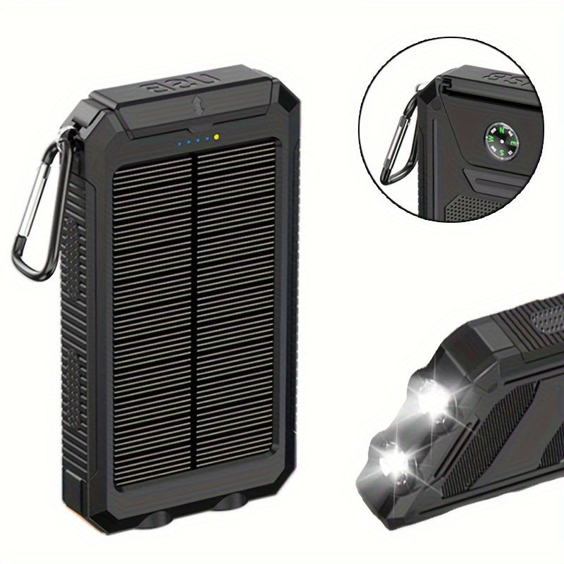 10000mAh Portable Solar Power Bank, 1 Piece Dual USB Output Port Power Bank With LED Light
