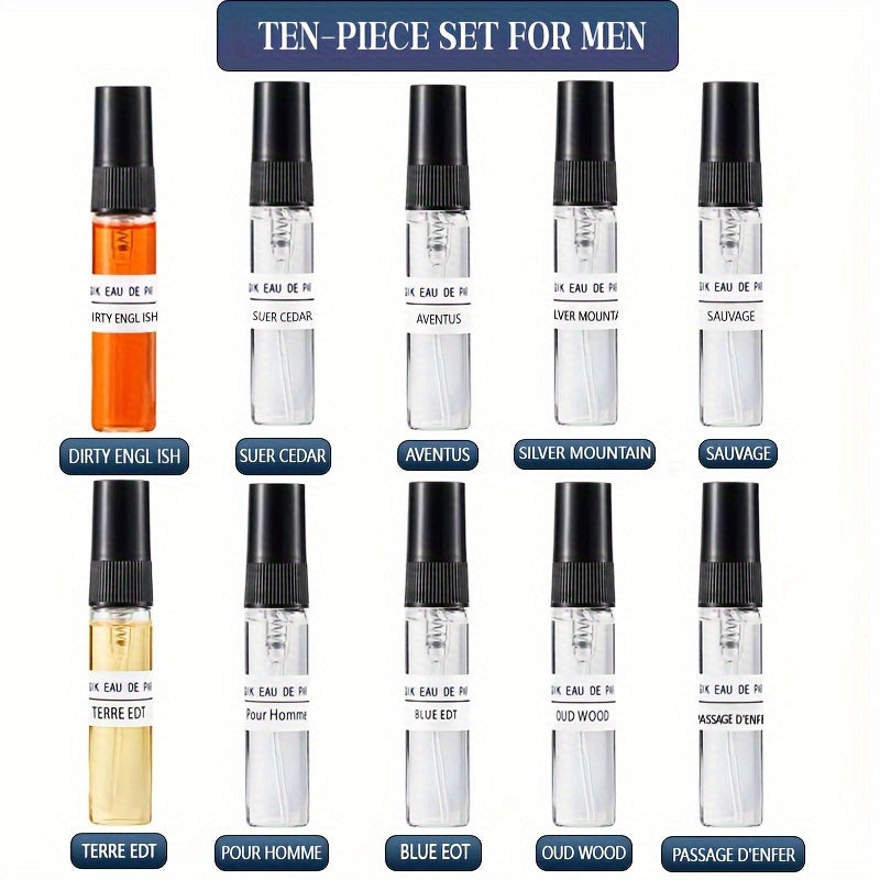Men's Perfume Casual Daily Mini Perfume, 10 Mini Sprays (0.17 oz Each)