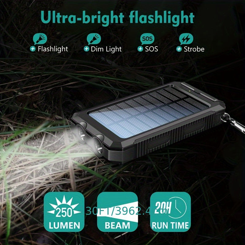 10000mAh Portable Solar Power Bank, 1 Piece Dual USB Output Port Power Bank With LED Light