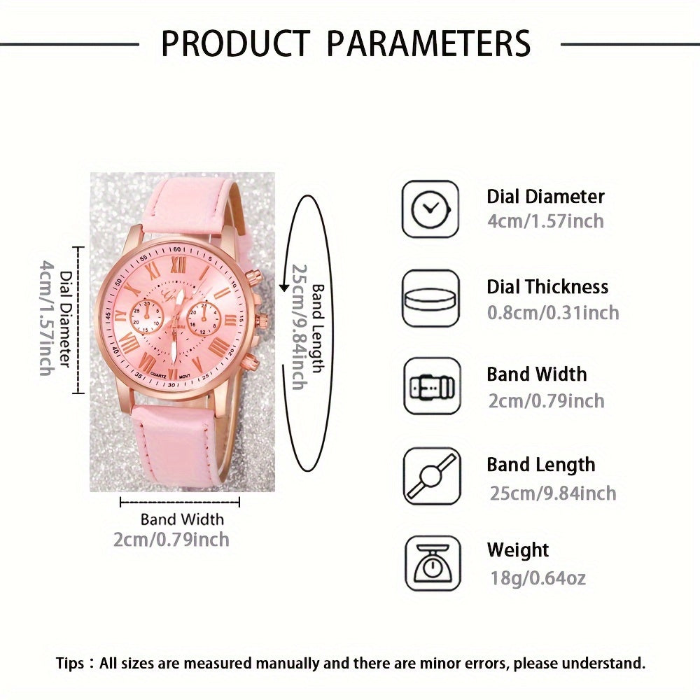 Elegant 6pcs Women's Fashion Quartz Watch Set with Heart Pendant