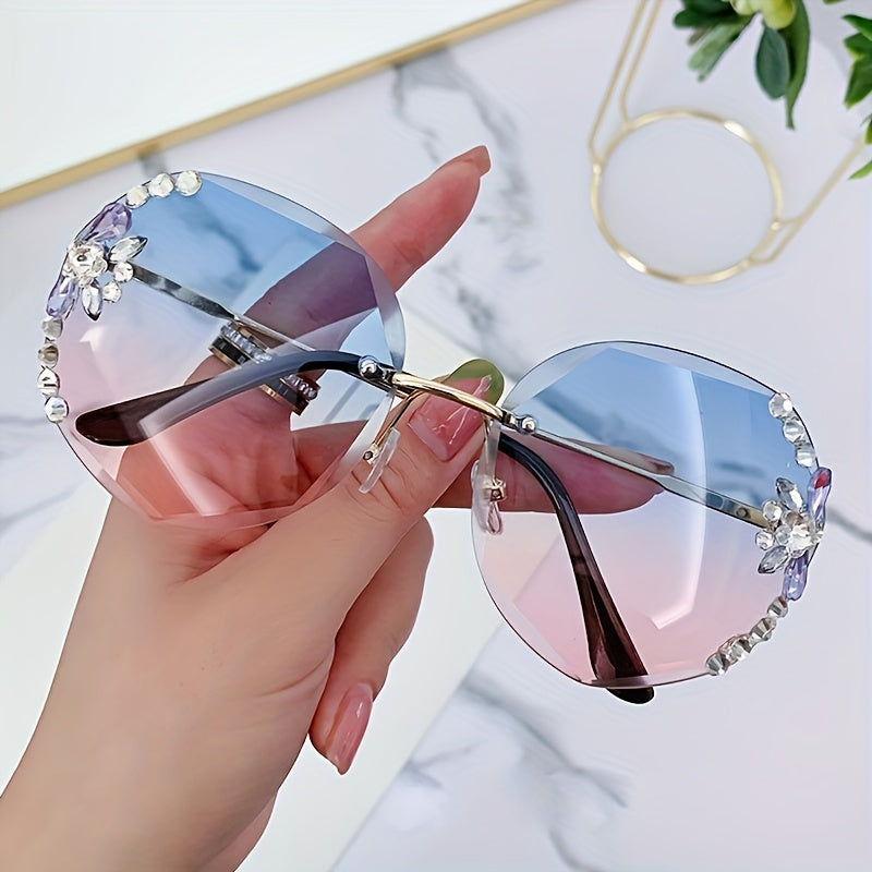 Shiny Rhinestone Frameless Cut Edge Sunshade 2pcs