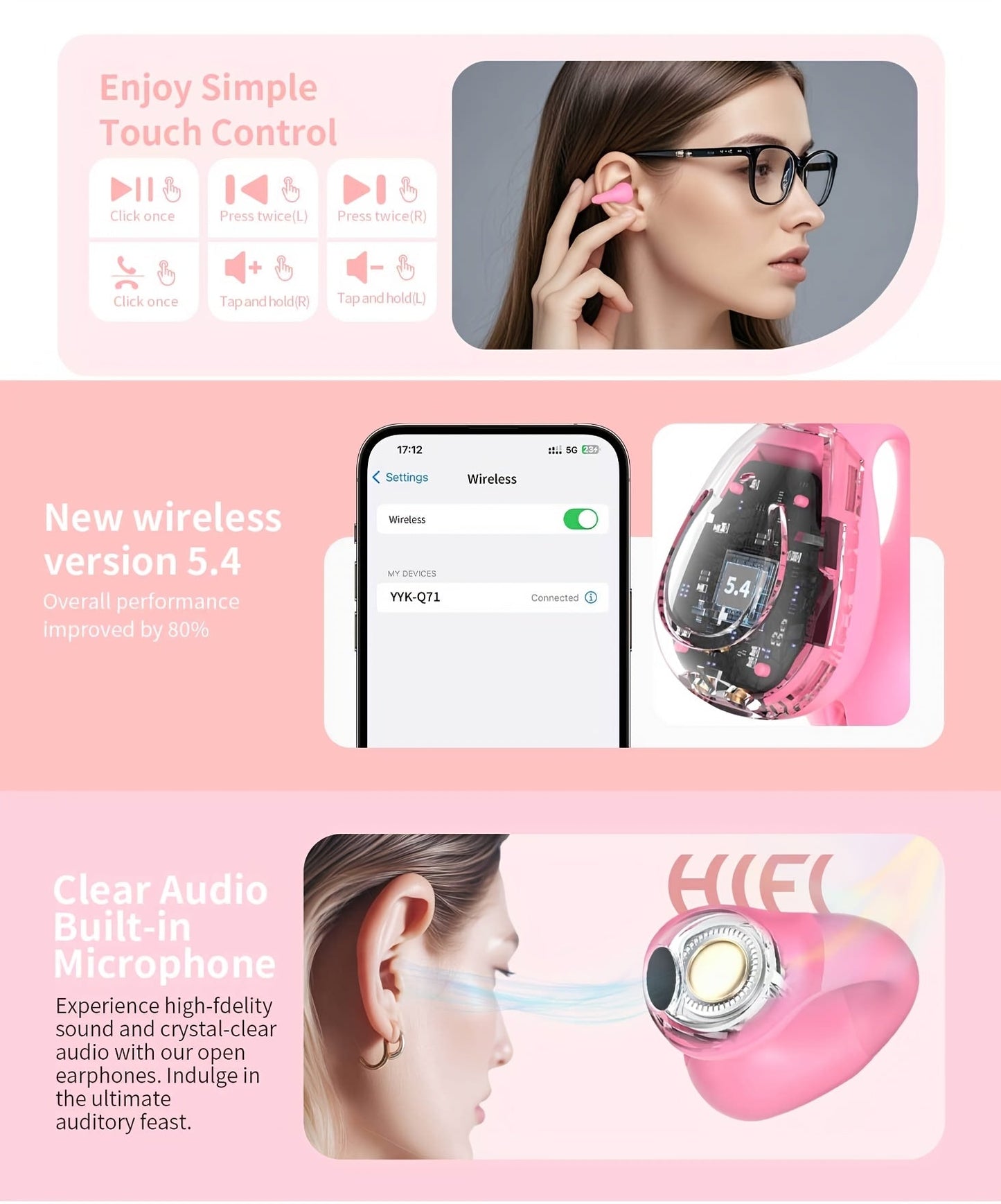 Wireless Earbuds V5.4 Clip On