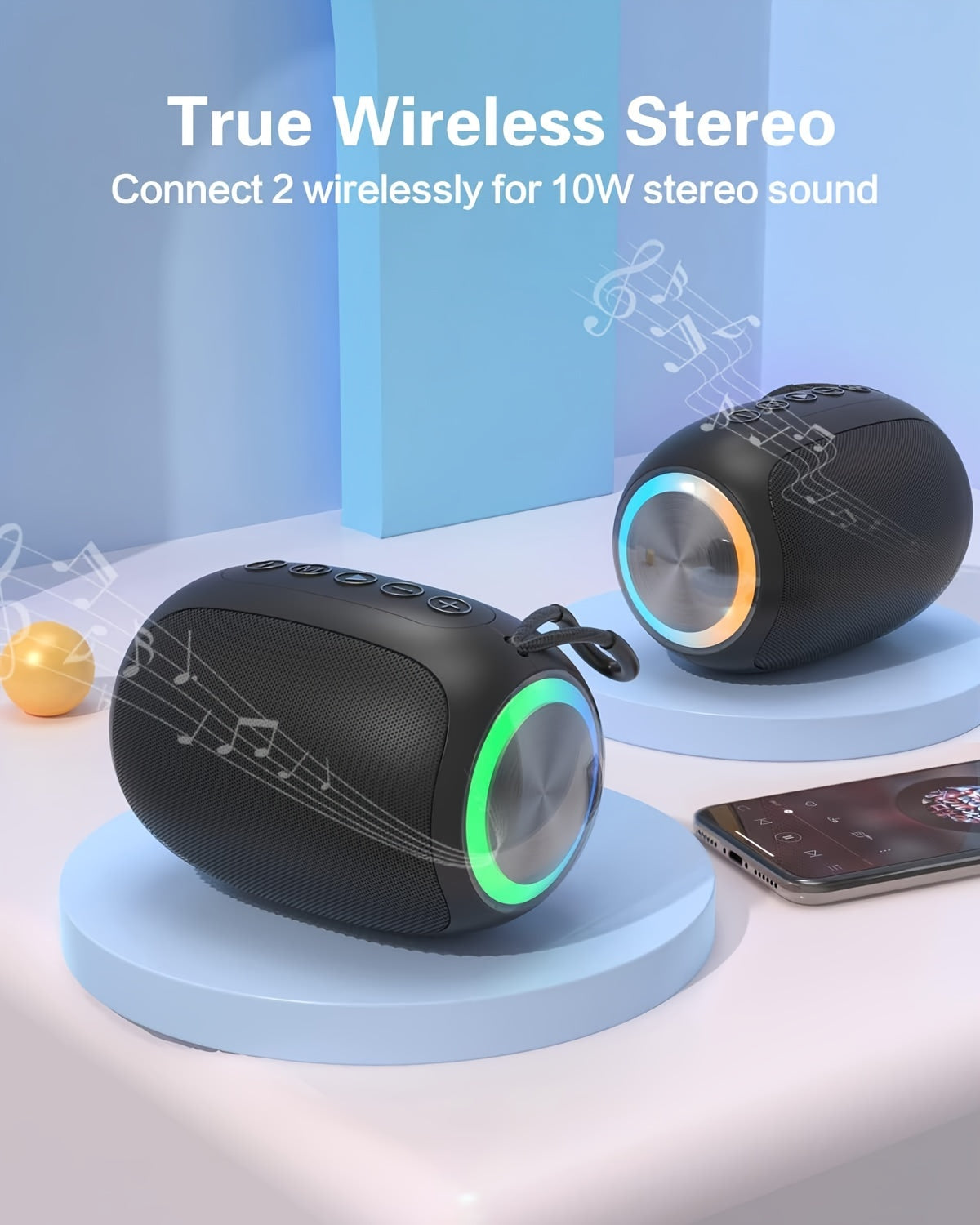 FOUBEAK 15W Stereo Portable Wireless Speaker, Speaker With LED Light, TWS, Outdoor Party Beach Camping Portable Speaker Holiday Gifts