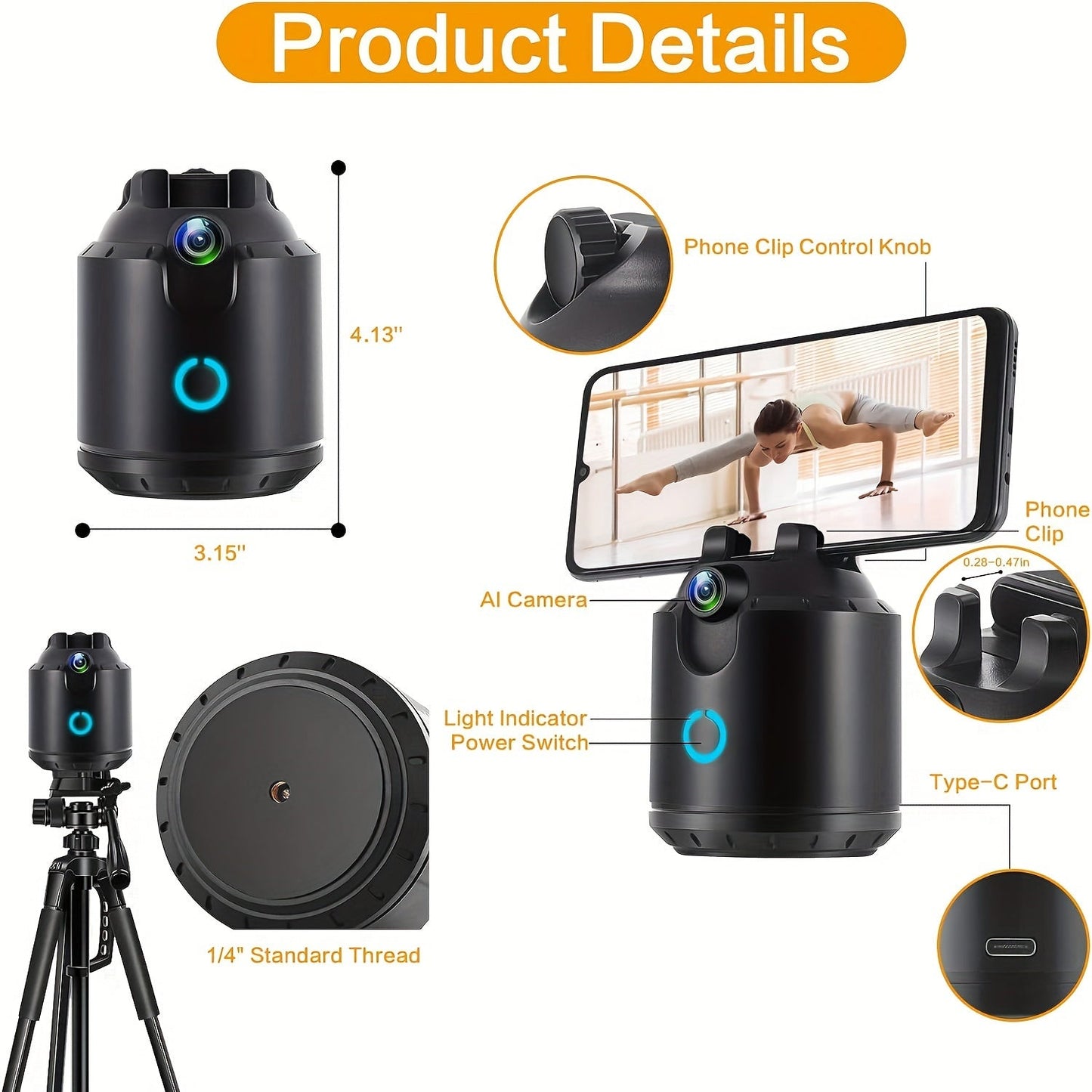 Auto Face Tracking Tripod 360° Rotation Phone Holder