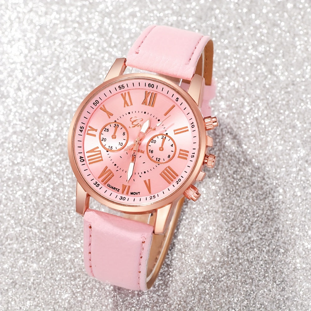 Elegant 6pcs Women's Fashion Quartz Watch Set with Heart Pendant
