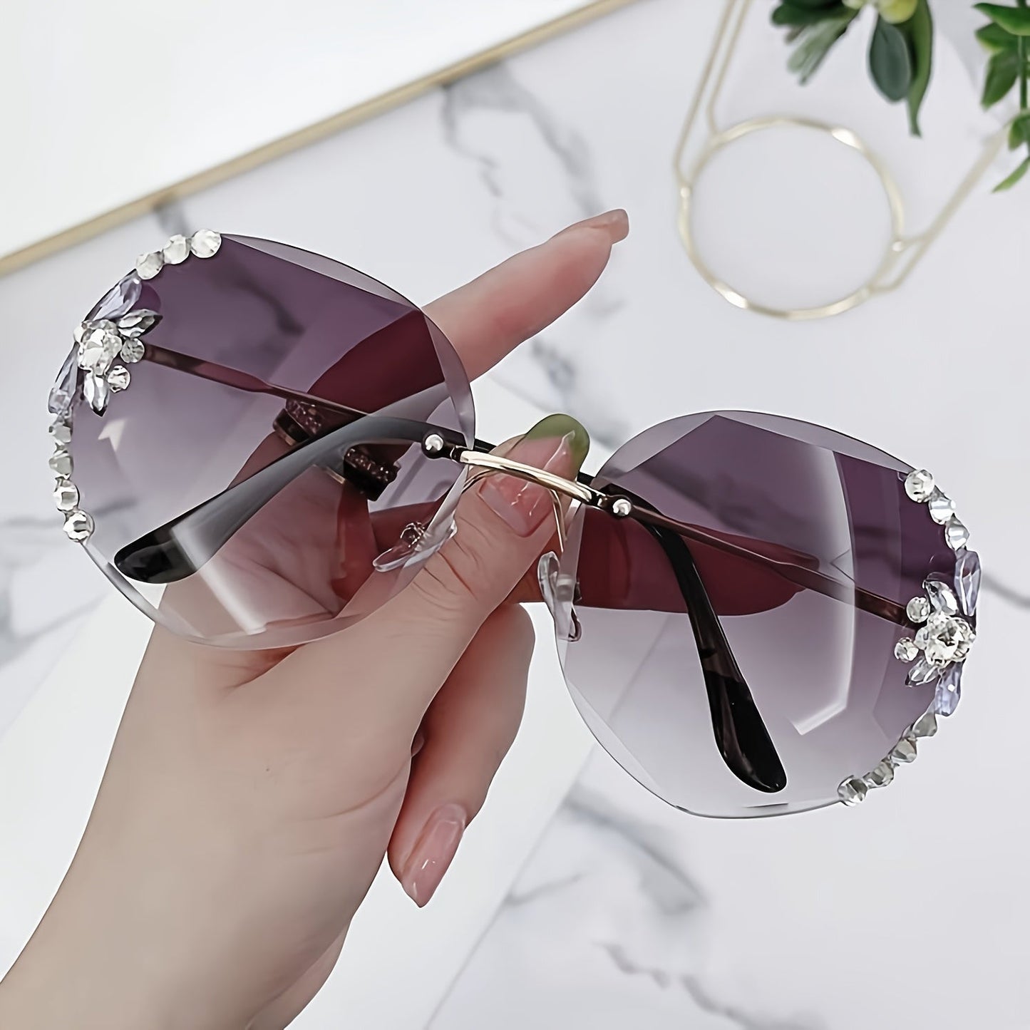 Shiny Rhinestone Frameless Cut Edge Sunshade 2pcs