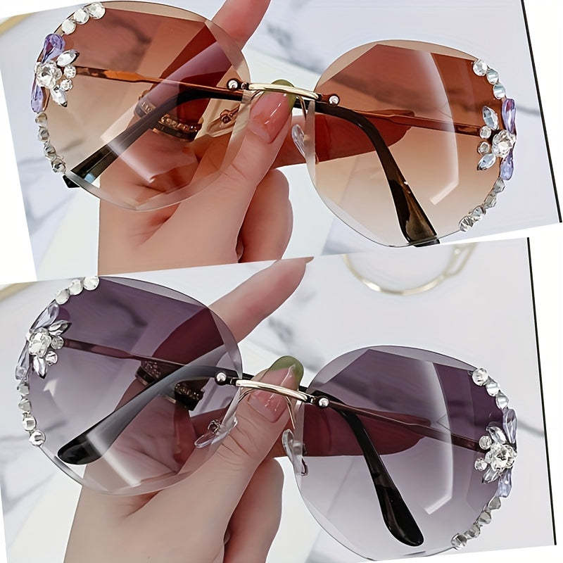 Shiny Rhinestone Frameless Cut Edge Sunshade 2pcs