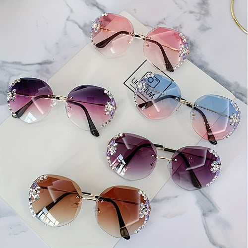 Shiny Rhinestone Frameless Cut Edge Sunshade 2pcs