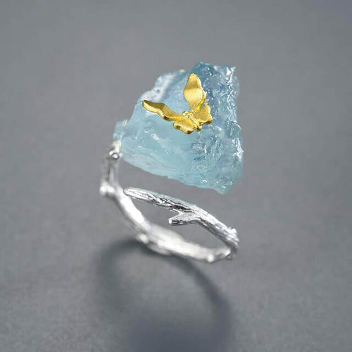 Adjustable Butterfly & Lotus Gemstone Ring - Low in Stock