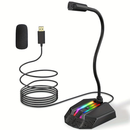 GM-02 PC Microphone - Plug and Play, Mute, RGB Light Control, Gaming Microphone for PC Desktop