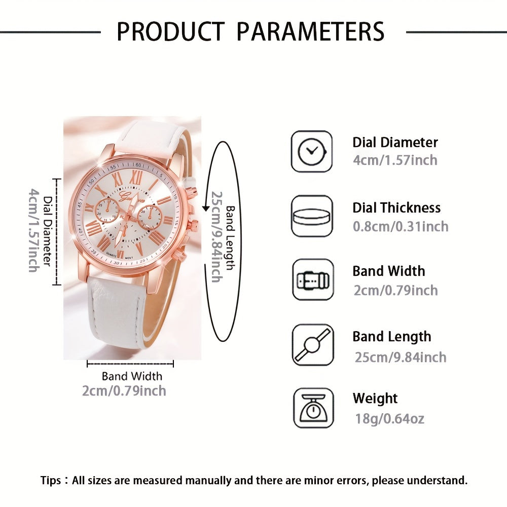 Elegant 2pcs Women's Quartz Watch Set with Faux Leather Straps