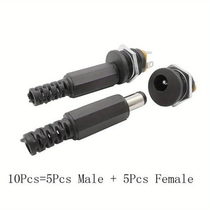 10pcs (5Pairs) 12V 3A 5.5 X 2.1mm Plastic Male Plugs DC022 DC Power Socket Female Jack Screw Nut Panel Mount Connector 5.5*2.1MM