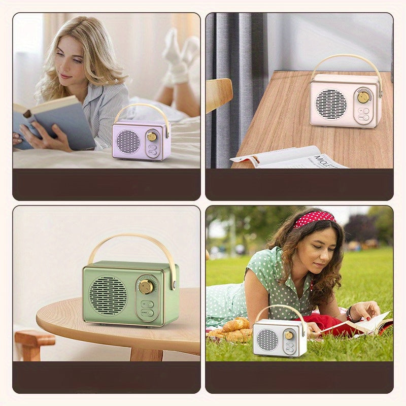 White Portable Retro Speaker, Wireless Small Speaker with USB Flash Drive TF Card, FM, Ideal for Family Gathering