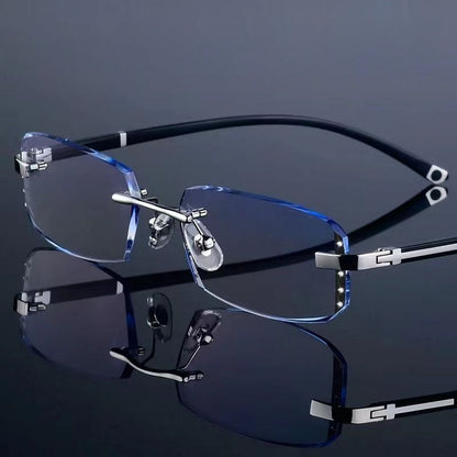 Rimless Square Frame Fashion Eyeglasses with Metal Hinges