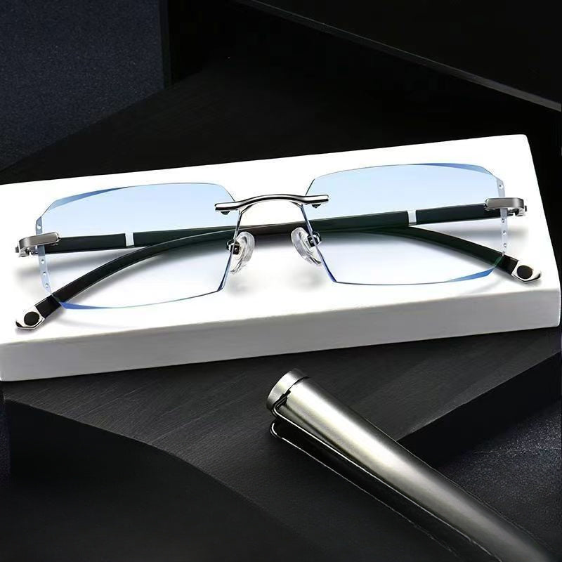Rimless Square Frame Fashion Eyeglasses with Metal Hinges