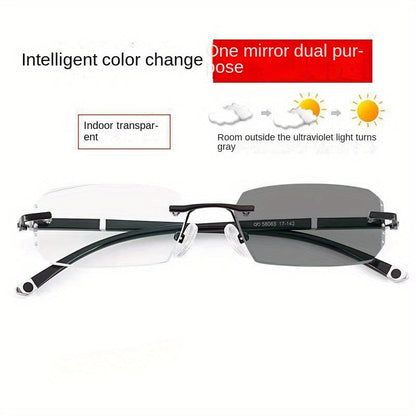 Rimless Square Frame Fashion Eyeglasses with Metal Hinges
