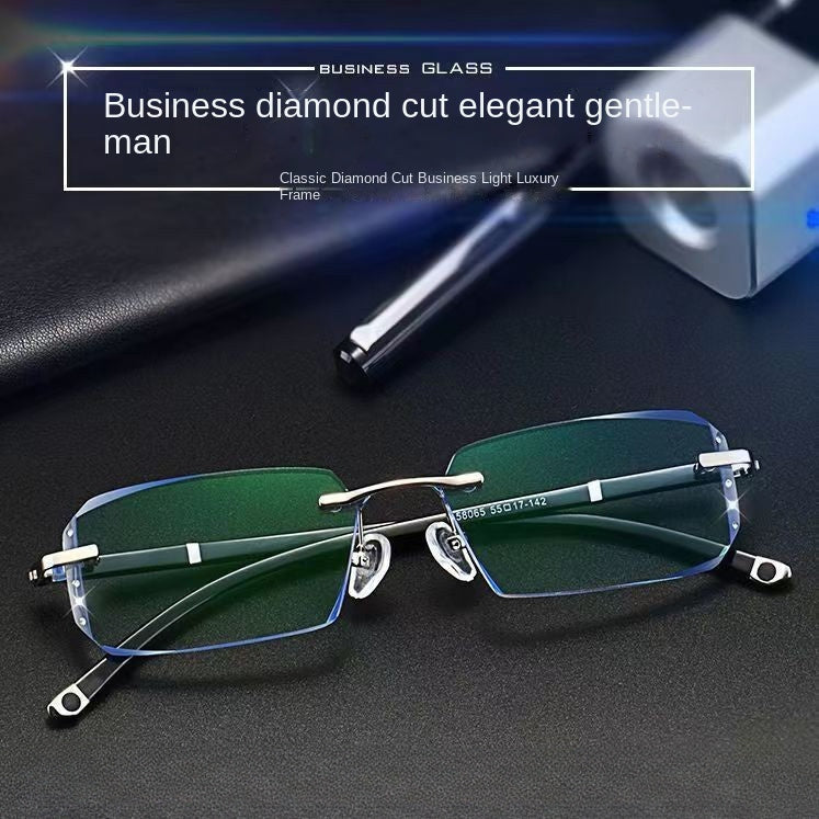 Rimless Square Frame Fashion Eyeglasses with Metal Hinges