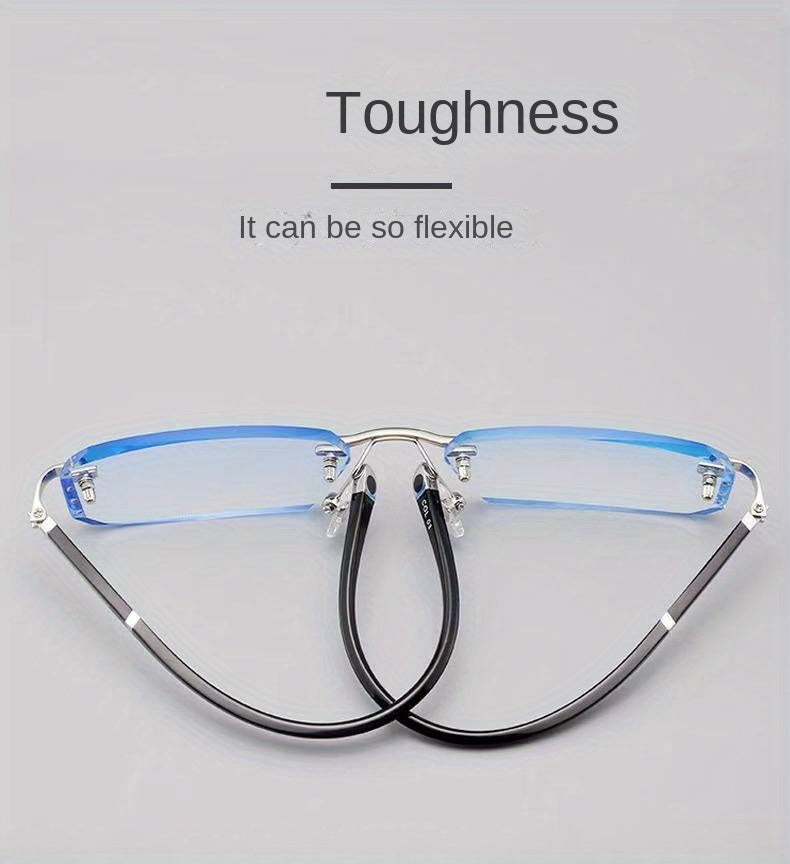 Rimless Square Frame Fashion Eyeglasses with Metal Hinges
