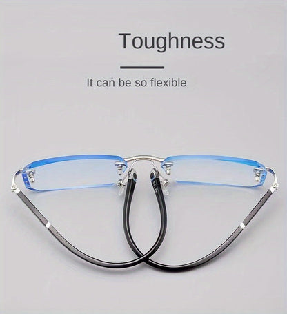 Rimless Square Frame Fashion Eyeglasses with Metal Hinges