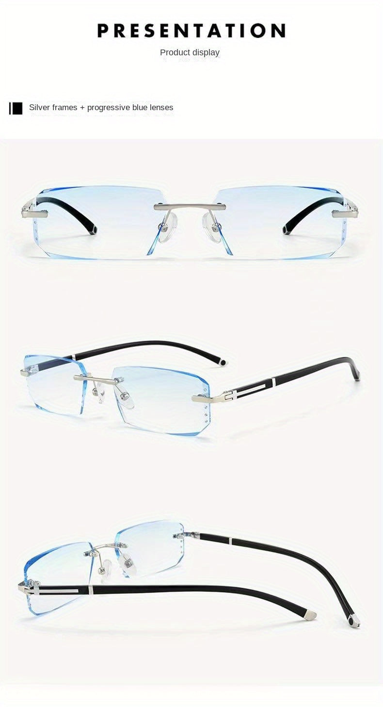 Rimless Square Frame Fashion Eyeglasses with Metal Hinges