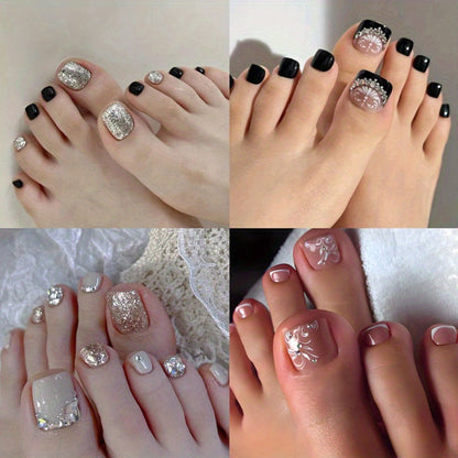 4 Boxes of Press-On Pedicure Nails with Rhinestones