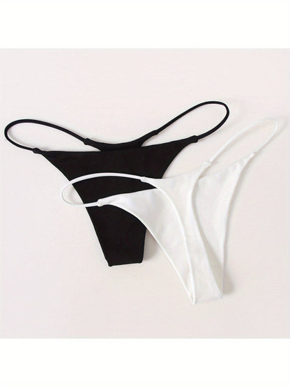 5 Pcs Double Spaghetti Straps Sexy Low Waisted T-Shaped Thong Bikini Women's Erotic Panties