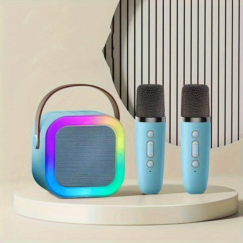 Set of 3 Portable Mini Karaoke Machines Featuring 2 Wireless Microphones - Rechargeable Via USB, Wireless Speaker Ideal for Birthday Celebrations