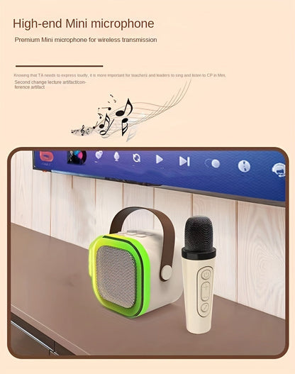 Set of 3 Portable Mini Karaoke Machines Featuring 2 Wireless Microphones - Rechargeable Via USB, Wireless Speaker Ideal for Birthday Celebrations