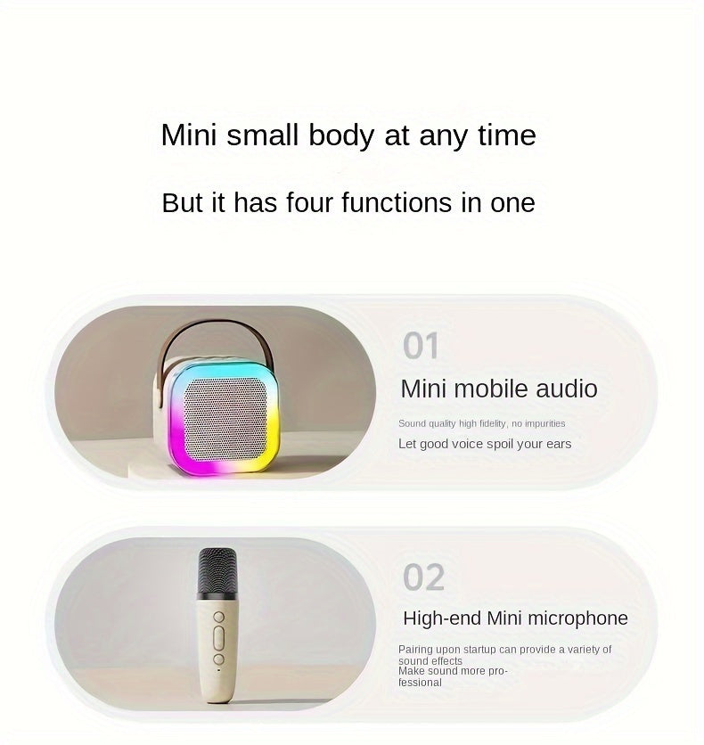 Set of 3 Portable Mini Karaoke Machines Featuring 2 Wireless Microphones - Rechargeable Via USB, Wireless Speaker Ideal for Birthday Celebrations