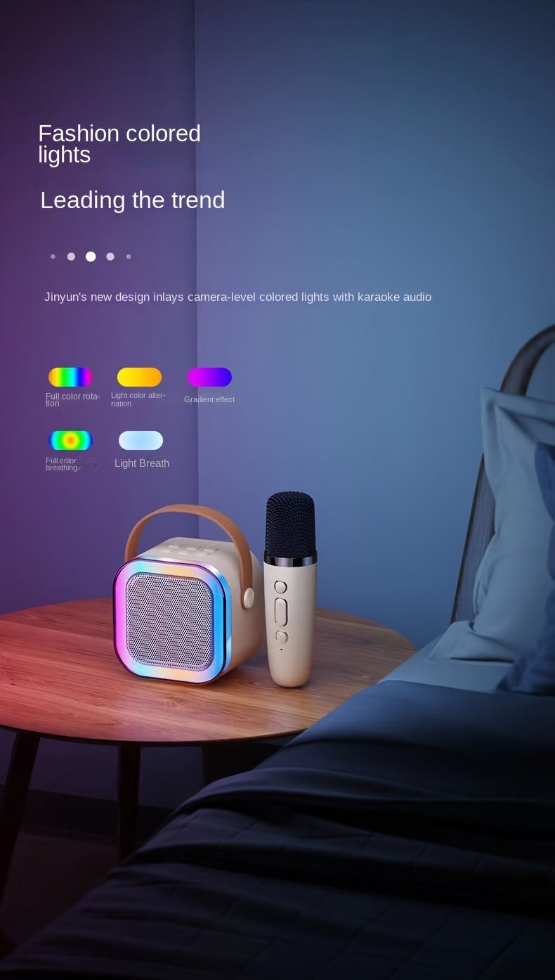 Set of 3 Portable Mini Karaoke Machines Featuring 2 Wireless Microphones - Rechargeable Via USB, Wireless Speaker Ideal for Birthday Celebrations