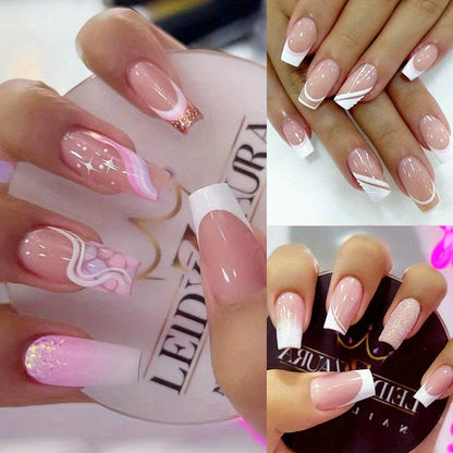 72 pcs (3 packs) Glossy White Square French Tips Press on Nails