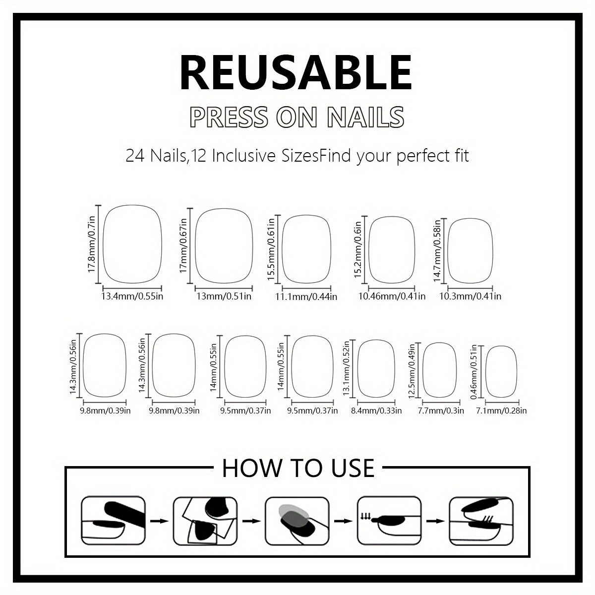 72 pcs (3 packs) Glossy Medium Square Fake Nail Set