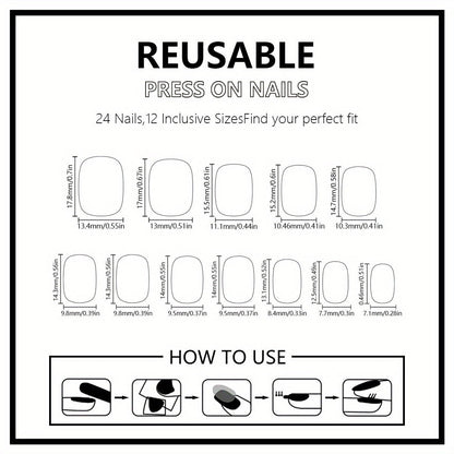 72 pcs (3 packs) Glossy Medium Square Fake Nail Set