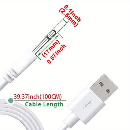 2pcs 3.3ft Long Fast Charging Cord Adapters - High-Speed USB to 2.5mm DC Jack Converters for Rechargeable Massager Wands