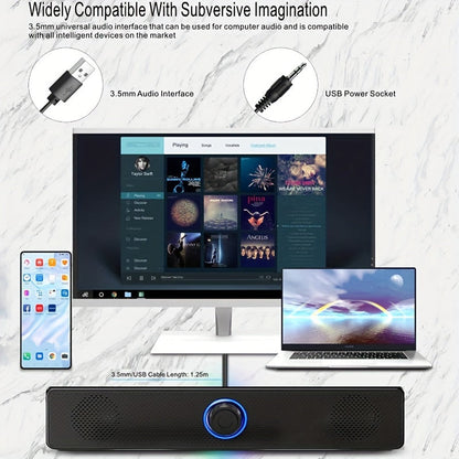 3.5mm 0.14in Jack Wired Speaker - Immersive Surround Soundbar with Stereo Subwoofer