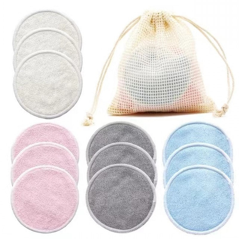 Ultra-Soft Microfiber Reusable Bamboo Makeup Remover Pads, Washable Rounds Cleansing Tools for Make Up Removal