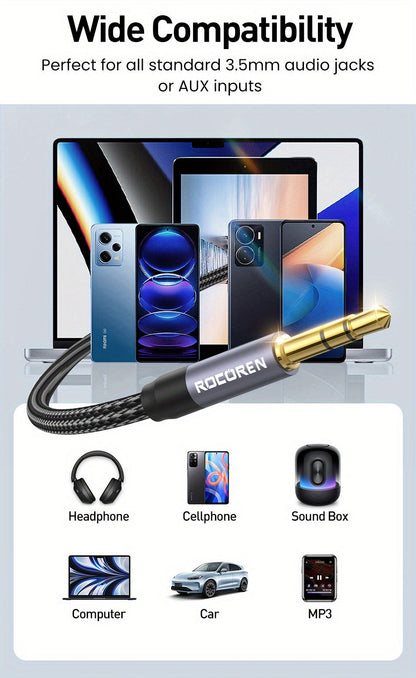 Rocoren Braided 3.5mm Aux Cable - Hi-Fi Stereo Sound, Male to Male Connectivity, Universal Compatibility for Audio Devices